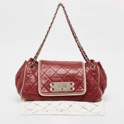 Pre Owned Chanel Burgundy Quilted Leather East West Accordion Flap Bag