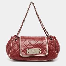 Pre Owned Chanel Burgundy Quilted Leather East West Accordion Flap Bag