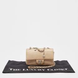 Pre Owned حقيبة شانيل كلاسيك جلد وردي مبطن صغيرة بقلاب مزدوج