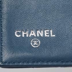 Pre Owned Chanel Blue Quilted Leather Trifold Wallet