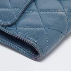 Pre Owned Chanel Blue Quilted Leather Trifold Wallet