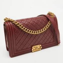 Pre Owned Chanel Red Quilted Leather New Medium Boy Bag