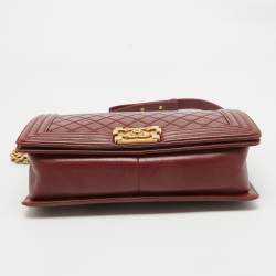 Pre Owned Chanel Red Quilted Leather New Medium Boy Bag