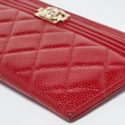 Chanel Red Quilted Caviar Leather Zip Classic Boy Pouch