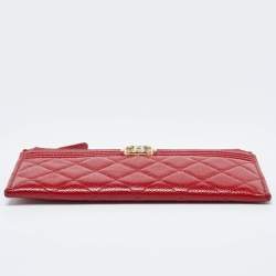 Chanel Red Quilted Caviar Leather Zip Classic Boy Pouch