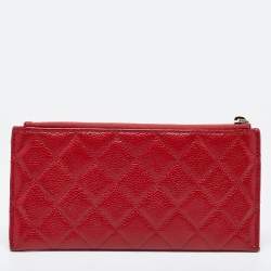 Chanel Red Quilted Caviar Leather Zip Classic Boy Pouch