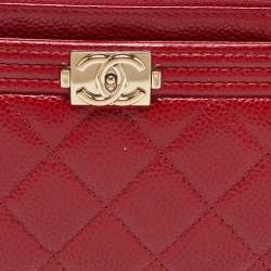 Chanel Red Quilted Caviar Leather Zip Classic Boy Pouch
