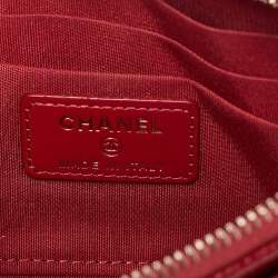 Chanel Red Quilted Caviar Leather Zip Classic Boy Pouch