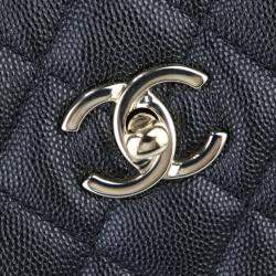 Pre Owned Chanel Black Quilted Caviar Timeless Shopping Tote Bag