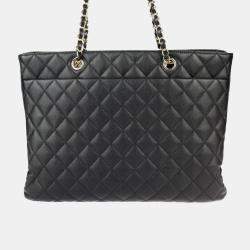 Pre Owned Chanel Black Quilted Caviar Timeless Shopping Tote Bag