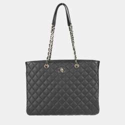 Pre Owned Chanel Black Quilted Caviar Timeless Shopping Tote Bag