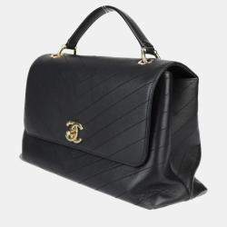 Chanel Black Chevron Calfskin Small Chevron Chic Top Handle Bag 