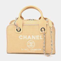 Chanel Beige Leather and Canvas  Deauville Tote Bag