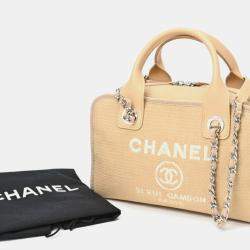 Chanel Beige Leather and Canvas  Deauville Tote Bag