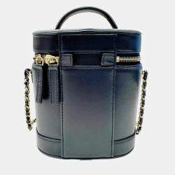 Chanel Navy Blue Lambskin CC Vanity Case with Chain