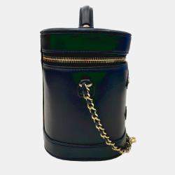 Chanel Navy Blue Lambskin CC Vanity Case with Chain