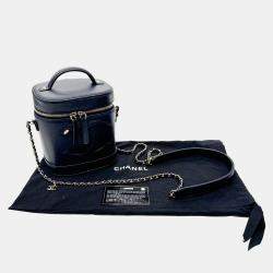 Chanel Navy Blue Lambskin CC Vanity Case with Chain