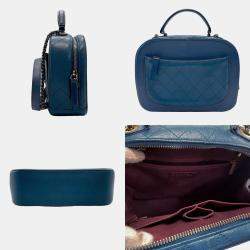 Chanel Blue Shiny Calfskin Goatskin Quilted Coco Curve Vanity Case