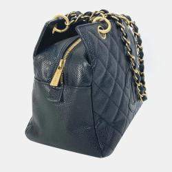 Chanel Black Caviar Leather CC Timeless Shopping Tote Bag