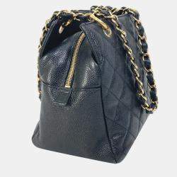 Chanel Black Caviar Leather CC Timeless Shopping Tote Bag