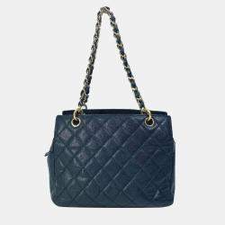 Chanel Black Caviar Leather CC Timeless Shopping Tote Bag