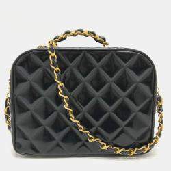 Chanel Black Patent Leather Vintage Lunch Box Crossbody Bag