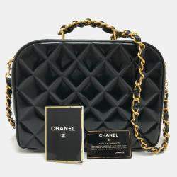 Chanel Black Patent Leather Vintage Lunch Box Crossbody Bag