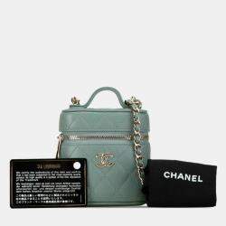 Chanel Green Caviar Quilted Small Handle With Care Vanity Case With Chain  