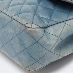 Pre Owned Chanel Blue Quilted Leather Jumbo Classic Double Flap Bag