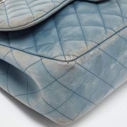 Pre Owned Chanel Blue Quilted Leather Jumbo Classic Double Flap Bag