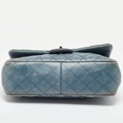 Pre Owned Chanel Blue Quilted Leather Jumbo Classic Double Flap Bag