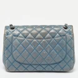 Pre Owned Chanel Blue Quilted Leather Jumbo Classic Double Flap Bag