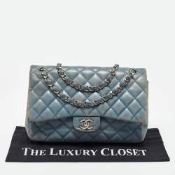 Pre Owned Chanel Blue Quilted Leather Jumbo Classic Double Flap Bag