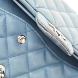 Pre Owned Chanel Blue Quilted Leather Jumbo Classic Double Flap Bag