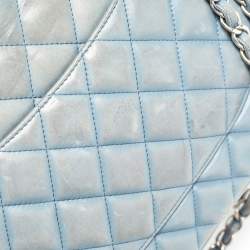 Pre Owned Chanel Blue Quilted Leather Jumbo Classic Double Flap Bag
