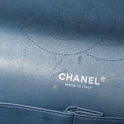 Pre Owned Chanel Blue Quilted Leather Jumbo Classic Double Flap Bag