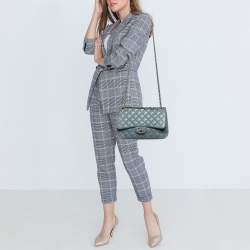 Pre Owned Chanel Blue Quilted Leather Jumbo Classic Double Flap Bag