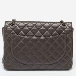 Chanel Grey Quilted Caviar Leather Maxi Classic Double Flap Bag