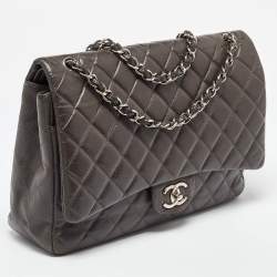 Chanel Grey Quilted Caviar Leather Maxi Classic Double Flap Bag