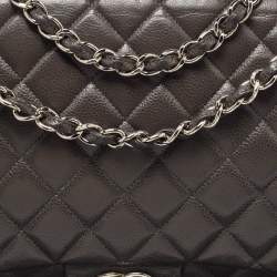 Chanel Grey Quilted Caviar Leather Maxi Classic Double Flap Bag