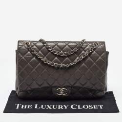 Chanel Grey Quilted Caviar Leather Maxi Classic Double Flap Bag