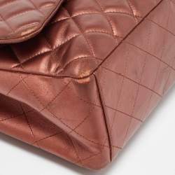 Pre Owned Chanel Copper Quilted Leather Maxi Classic Double Flap Bag