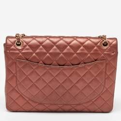 Pre Owned Chanel Copper Quilted Leather Maxi Classic Double Flap Bag