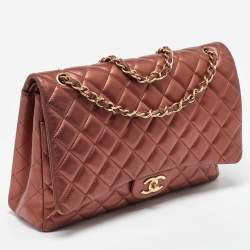 Pre Owned Chanel Copper Quilted Leather Maxi Classic Double Flap Bag