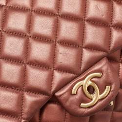 Pre Owned Chanel Copper Quilted Leather Maxi Classic Double Flap Bag