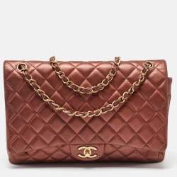 Pre Owned Chanel Copper Quilted Leather Maxi Classic Double Flap Bag