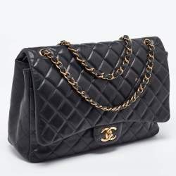 Chanel Black Quilted Caviar Leather Maxi Classic Double Flap Bag