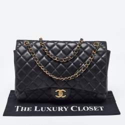 Chanel Black Quilted Caviar Leather Maxi Classic Double Flap Bag