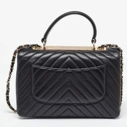 Pre Owned Chanel Black Chevron Leather Medium Trendy CC Top Handle Bag