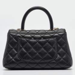 Pre Owned Chanel Black Quilted Caviar Leather Small Coco Top Handle Bag